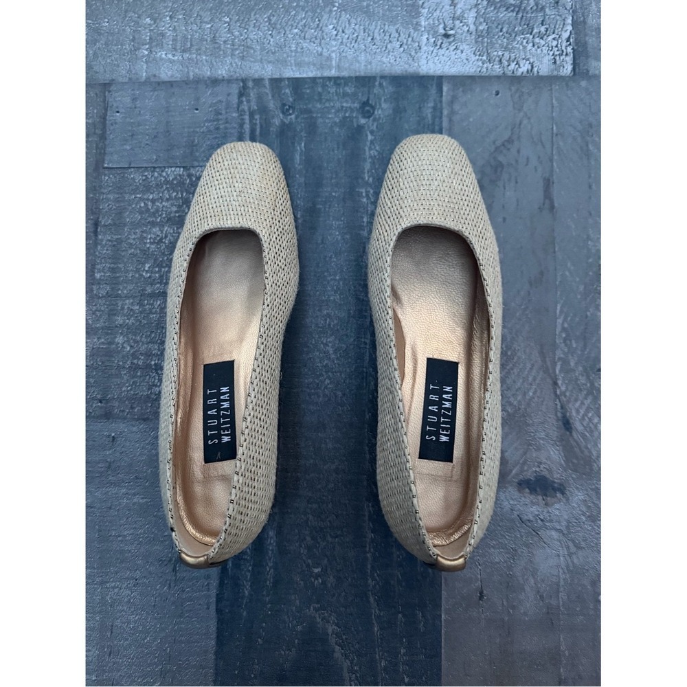 Stuart Weitzman Beige Gold Woven Raffia Style Block Heel Pumps Size 7.5B - Picture 8 of 15